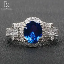 Cluster Rings Bague Ringen Charms Oval Sapphire Ring For Women Silver 925 Jewelry Gemstones Vintage Design Female Anniversary Gift Wholesale