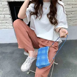 Koreansk sommar tee lös solid alla match korta ärmar kort minimalistiska sexiga smala grundläggande tjejer mode t-shirts 210525