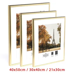 Vägg Po Frame Guldmetall Bildramar med Mat Plexiglass A4 40x50 30x40 cm Affisch Certifikat Kanfasmålning Heminredning 210611