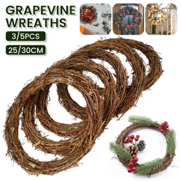 25/30cm Christmas Rattan Wreath Braided Wreath DIY Hand-Woven Grapevine Vines Wreaths Crafts for Wedding Halloween Holiday Decor Q0812