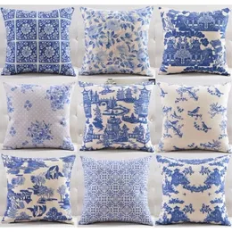 The blue and white porcelain Pattern Cushion Covers Classic Chinese Style Home Decorative Cushion Cover Linen Cotton Pillow Case Y200104