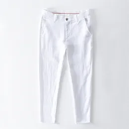 Men Spring Summer Fashion Japan Style Solid Color High Quality 100% Linen Straight Pant Male Casual Basic Thin Trousers 210715