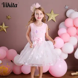 Викита девочек вышивка платье для детей без рукавов кружева Drsses для девушки звезда напечатанные день рождения вечеринка TUTU платья детей повседневная одежда 210303
