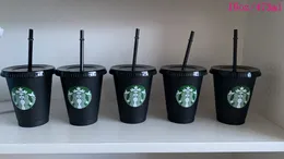 Starbucks sjöjungfru gudinna 16oz/473 ml plastmuggar tumbler återanvändbar svart dricka platt botten pelare form lock halmkoppar