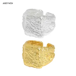 ANDYWEN Anello quadrato ridimensionabile in oro argento sterling 925 Anello punk rock rotondo grande regalo di nozze irregolare geometrico grande 210608