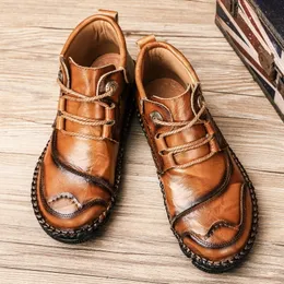 Handmade Casual Boots Mężczyźni Duży Rozmiar 39 47 48 Retro Men Sneakers PU Leather Daily Ankle Men Boots Lace-Up Dropshipping