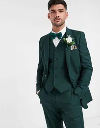 2021 Custom Made Dwudrzwiowy Dark Green Groom Tuxedos Groomsmen Best Man Garnitury Męskie Blazer Garnitury (Kurtka + Spodnie + Kamizelka) X0909