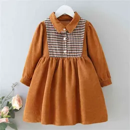 Children'S Wear Clothing Autumn Girl Korean Style Western Christmas Plaid Stitching Retro Dress Year's Costumes 210625