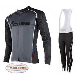 Cube Team Mens MTB Cykling Vinter Termisk Fleece Långärmad Jersey Bib Byxor Set Ropa Ciclismo Hombre Warmer Bike Outfits Y21031311