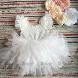 赤ちゃんの幼児の女の子のビーズのドレスのためのベイビーバプテスマのドレス誕生日の子供たちの咲くスリーブチュチュプリンセスvestido服210303