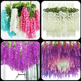 Frete Grátis Criptografado Três Ramos Artificial Hydrangea Wisteria Flor Rattan para Casa Casamento Festa DIY ornamento