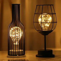 LED Retro Żarówka Żelazna Stół WineBottle Copper Wire Light Light Creative Hotel Dekoracji Home Dekoracja Lampa Nocna Lampa Zasilana