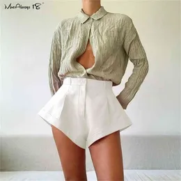 Mnealways18 rosa mini shorts sexig hög midja sommar kvinnors chic casual kvinnliga bredben streetwear 210724