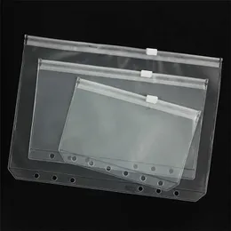 ПВХ -переплета обложка обложка прозрачная сумка для хранения на молнии 6 отверстие водонепроницаемые канцелярские канцелярские товары Портативный документ A5A6A7