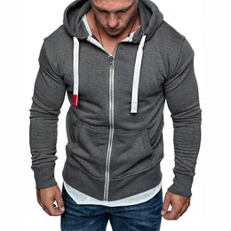 Mäns Hoodies Sweatshirts Mens Plus Size TrackSuit 2021 Höst Vinter Drawstring Pocket Hooded Sweatshirt Långärmad Zip Slim Coat Male J