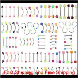 Wholesale Promotion 110Pcs Mixed Models/Colors Body Jewelry Set Resin Eyebrow Navel Belly Lip Tongue Nose Piercing Bar Rings Rmgen Qik1G