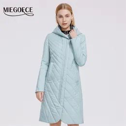 MIEGOFCE Spring Women Jacket Windproof Coat Button 's Parka Practical Stand Collar Hooded Has Silk Scarf 210910