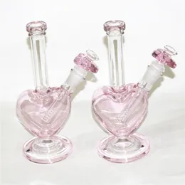 9-дюймовая форма сердца розовый стеклянный бонг кальяны Shisha DAB вышка для курения воды с сухой травой чаши концентрат силиконовые трубы