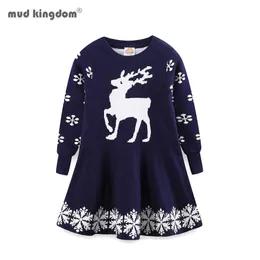 Mudkingdom Girls Knitドレスかわいいトナカイスノーフレーク長袖クリスマスセーター210615