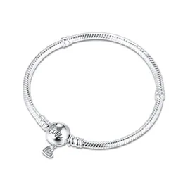 Moments Heart Serce Zapięcie Snake Chain Bransoletka Walentynki Biżuteria 925 Sterling Silver Charms Bransoletki Kobiety DIY 2020