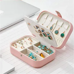 Proteable Pu Leather Jewelry Box Halsband Ringörhängen Lagringsarrangör Holder Travel Cosmetics Beauty Accessories Display Case Packing