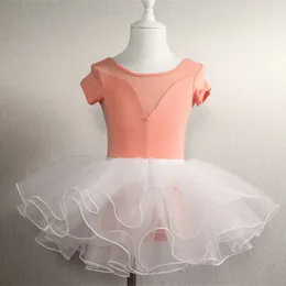 Dzieci bawełniane gimnastyki Leotard Balet Dress Dzieci Krótki Rękaw Dance Leotard Tutu Dance Wear Ballerina Ubrania dla dziewczyn Q0716