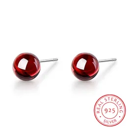 Whole 925 Sterling Silver For Women Jewelry Red Garnet Earring 6mm Ball Bead Stud Earrings Brinco Gift