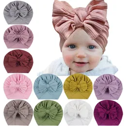 Lovely Handmade Bowknot Baby Girl Caps Solid Color Łuki Nylon Kapelusze Moda Ciepłe Dzieci Nakrycia Nakrycia Dziecięskie Akcesoria Photo Rekwizyty