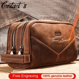 Crazy Horse Genuine Leather Travel Makeup Bag Men's Vintage Cosmetic Cases Luxury Brand Washing Storage Toiletry Bags 220225