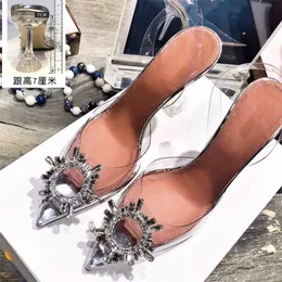 ПВХ прозрачные женские высокие каблуки кристалл заостренный носок Обувь из оргстекла Ошибка высокая фея SAN 220315