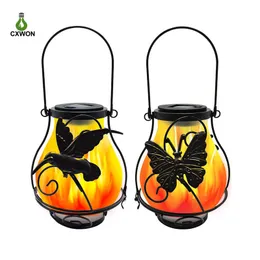 Solar Lantern lamps Porch Outdoor Waterproof Hanging Lamp Antique Flame Effect Light Pathway Auto On Off Flickering Camping Garden Decor