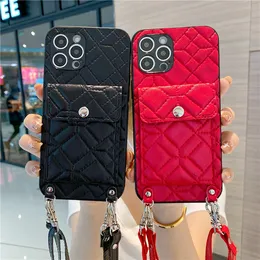 Lingge card coin purse leather case with lanyard phone cases for iphone 13 pro max 12 11 X XR XS 7 8 plus case cover