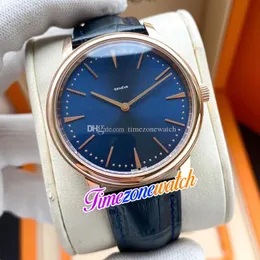 40MM Patracony 81180 / 000R-B518 Miyota 8215 Automatic Mens Watch 81180 Blue Dial Rose Gold Case Leather Strap Watches TimezoneWatch E126B (1)