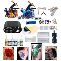 Tattoo Kit Body Art 2 Coils Guns Machine Set 6 Colors Pigment Tattoos Ink Needles Supplies Power Supply Permanent Makeup Kits