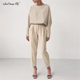 Mnealways18 Vintage Zipper Khaki Pantaloni a vita alta Pantaloni da ufficio Ladies Brown Work Wear Autunno Long 210915