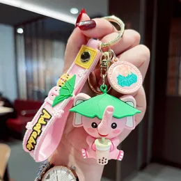 Creative Drinking Tiger Doll Keychain Cartoon Classic Animal Landyard Key Chians Holder for Kids Bag Pendant Gift Car Keyring G1019