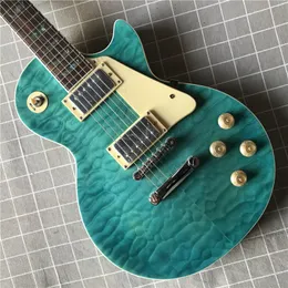 2021 Guitarra eléctrica de alta calidad de alta calidad de alta calidad, tapa azul de arce azul, guitarra corporal de caoba sólida