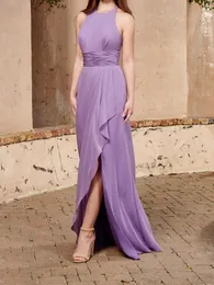 Light Purple Bridesmaid Dress Chiffon Halter Backless Side Split Floor Length Spring Summer Wedding Party Gowns