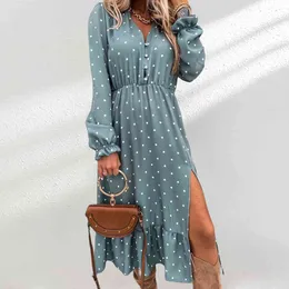 Clearance Sale Spring V Neck Long Floral Print Dress Women 2021 Casual Long Sleeve Split Dress Beach Boho Maxi Party Vestidos X0521