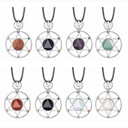 Sterling Silver Hexagram Star Pendant Necklace Cut crystal stone David stars shield hexagrams double layer Diamond Jewelry