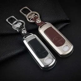 Nyckelringar Zinc Alloy Leather Car Remote Key Case Cover för Mazda 2 3 6 Axela Atenza CX-5 CX5 CX-7 CX-9 2014 2021