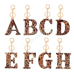 Acrílico 26 letras de plástico chaveiros Leopard Imprimir A-Z Chaveiros Initiais Mulheres Handbag Pendurado Pingente Chaveiro Acessórios