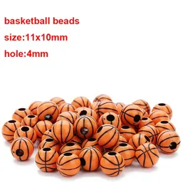 50pcs/lot Orange 11x10mm Acrylic Beads Round Sport Basketball Charm Bead 4mm hole Fit For Bracelet Necklace Diy Jewelry Making