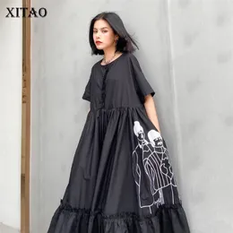 Xitao Летнее Новое Платье Женщины Мода Свободные Плюс Размер Короткие Рукава Печать меньшинств Платья Trend Wild A-Line Vestidos XJ4922 210309