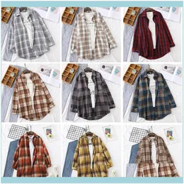 Blouses & Shirts Womens Clothing Apparelfashion Spring Autumn Retro British Style Frosted Plaid For Women Men Lovers Loose Medium Length Thi