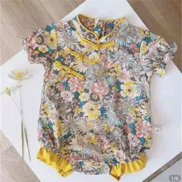 Lato Baby Romper Girl Ubrania Kostiumy dla dzieci Krajowy Styl Foral Cheongsam Body 210528