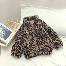 Gooporson Winter Fleece förtjockad varm jacka rockar koreanska mode små tjejer outfits leopard print kanin s hår outfits 210715