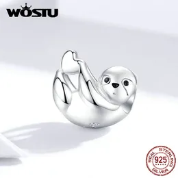 WOSTU Lazy Sloth Beads 925 Sterling Silver Animal Charms Fit Original Bracelet Pendant For Women DIY Jewelry Making FNC109 Q0531
