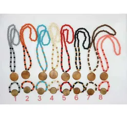 Foreign trade personalized 5 cm blank disc necklace bracelet set creative fashion mixed color wooden beads clothing accessories wholesale