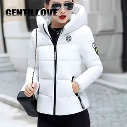 Gentillove Winter Parkas女性コートジャケットフード付き厚い暖かい短いアウターウェアの女性スリムな綿パッド入りのベーシックトップの出雲210923